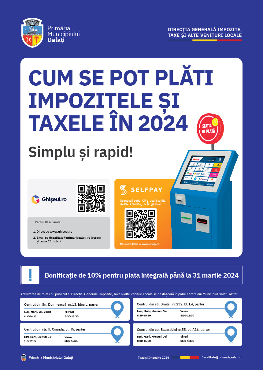 Termen-limită pentru achitarea taxelor și impozitelor locale